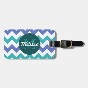 Mit Monogramm Zickzack aquamarine violette Gepäckanhänger