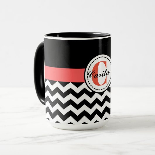Mit Monogramm Zickzack Combo-Tasse mit 15 Oz Tasse (Vorderseite Links)