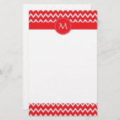 Mit Monogramm Zickzack Muster in Rot und Weiß Briefpapier (Vorne/Hinten)