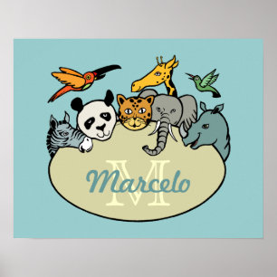 mit Monogramm Zootiere Poster