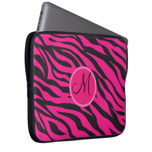 Mit Monogramm, zuerst rosa schwarzes Zebra Laptopschutzhülle (Vorne Rechts)