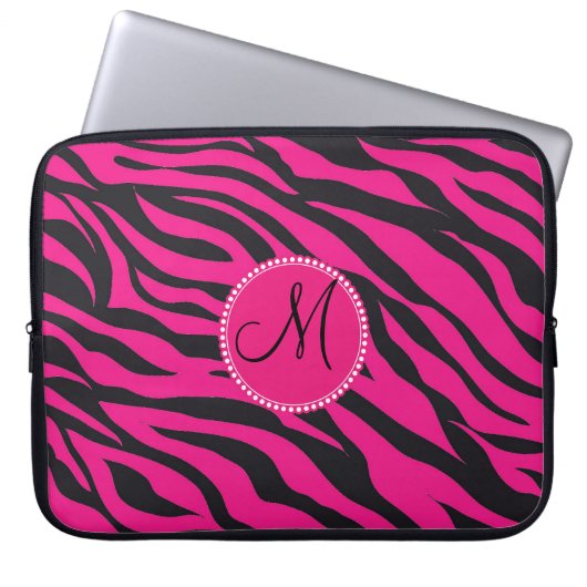 Mit Monogramm, zuerst rosa schwarzes Zebra Laptopschutzhülle (Vorderseite)