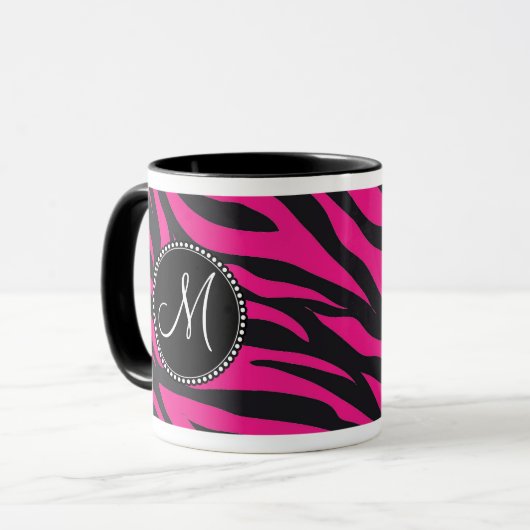 Mit Monogramm, zuerst rosa schwarzes Zebra Tasse (Vorderseite Links)