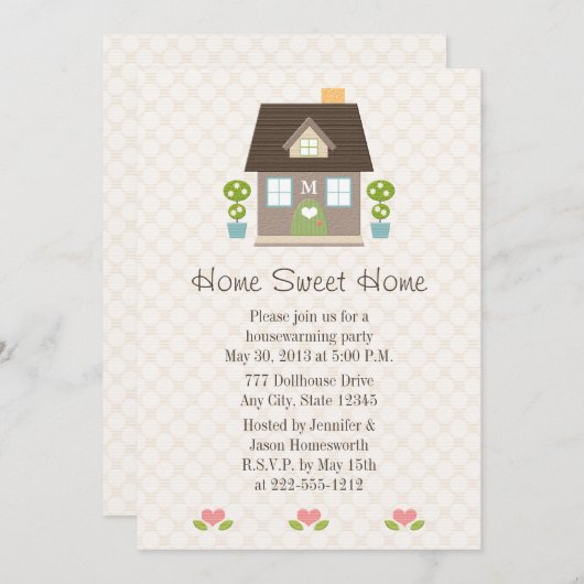 Mit Monogramm Zuhause-süßes Einladung (Vorne/Hinten)