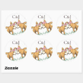 Mit Monogramm zwei Brides Corgi Hunde Hochzeit Runder Aufkleber (Blatt)