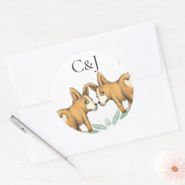 Mit Monogramm zwei Grooms Corgi Hunde Hochzeit Runder Aufkleber