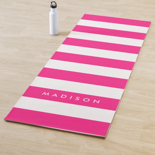 Mit Name Chic Pink & White Streifen personalisiere Yogamatte (Beispiel)