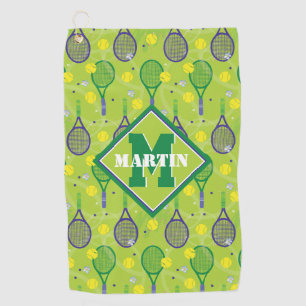 Mit Name & Initial, grüner und lila Tennisschläg Golfhandtuch