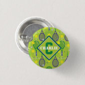 Mit Name & Initial, grüner und lila Tennisschläger Button (Vorne & Hinten)