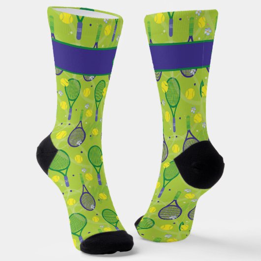 Mit Name & Initial, grüner und lila Tennisschläger Socken (Gewinkelt)