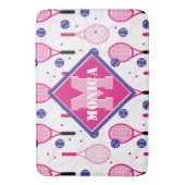 Mit Name und Initial, rosa und lila Tennisschläger Badematte (Vorderseite Vertikal)