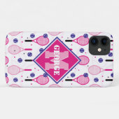 Mit Name und Initial, rosa und lila Tennisschläger Case-Mate iPhone Hülle (Rückseite (Horizontal))