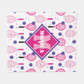 Mit Name und Initial, rosa und lila Tennisschläger Fleecedecke (Vorderseite (Horizontal))