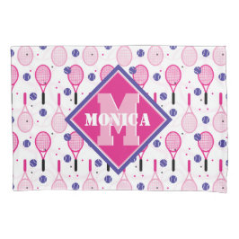 Mit Name und Initial, rosa und lila Tennisschläger Kissenbezug