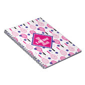 Mit Name und Initial, rosa und lila Tennisschläger Notizblock (Rechte Seite)