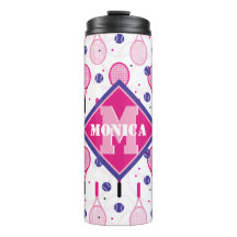 Mit Name und Initial, rosa und lila Tennisschläger