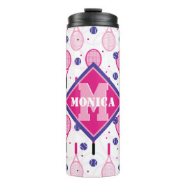 Mit Name und Initial, rosa und lila Tennisschläger Thermosbecher