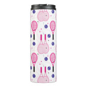 Mit Name und Initial, rosa und lila Tennisschläger Thermosbecher (Rückseite)