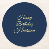 Mit Namen anpassen, Happy Birthday navy blaues Gol Runder Pappuntersetzer (Vorderseite)