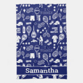 Mit Namen 🎾 blau-weiße Tennis-🎾 Geschirrtuch (Vertikal)
