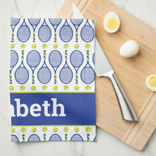 Mit Namen 💙 blaues, grünes, weißes 🎾 Muster Geschirrtuch (Viertel Falte)