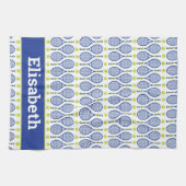 Mit Namen 💙 blaues, grünes, weißes 🎾 Muster Geschirrtuch (Horizontal)