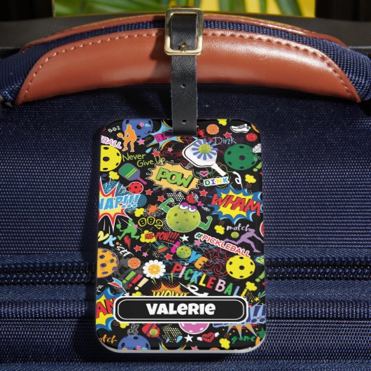 😍 mit Namen gemischt pickleball schwarz Gepäckanhänger (Vorderseite Insitu 2)