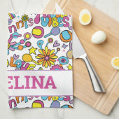 Mit Namen 🎾 Groovy Pastel Tennis Geschirrtuch (Viertel Falte)