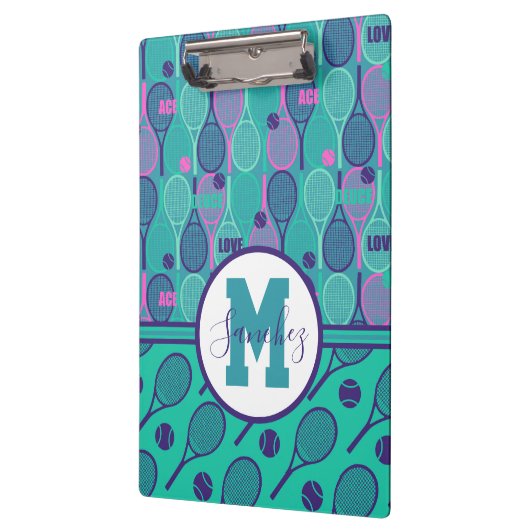 Mit Namen Mini und lila Tennisschläger  Klemmbrett (Links)