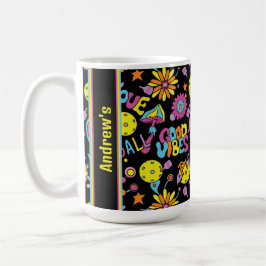 Mit Namen, Pickleball Groovy, Retro 90er, schwarz Kaffeetasse