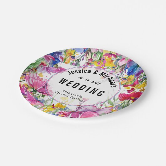 Mit Namen und Datum 💗 🌹 Sammlung von Wiesenblume Pappteller (Schrägansicht)