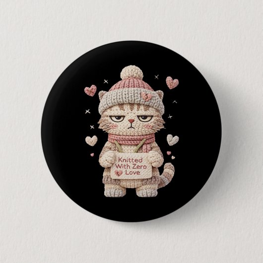 Mit Null Liebe gestrickt Lustiger Anti-Valentin In Button (Vorderseite)