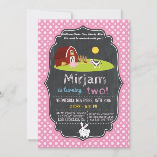 MIT OINK, BAA, CLUCK, MOO FARM BIRTHDAY EINLADUNG (Vorderseite)