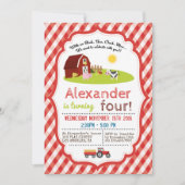 MIT OINK, BAA, CLUCK, MOO FARM BIRTHDAY EINLADUNG (Vorderseite)