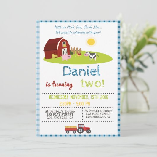 MIT OINK, BLÖKEN, GLUCKERN, EINLADUNG (Stehend Vorderseite)