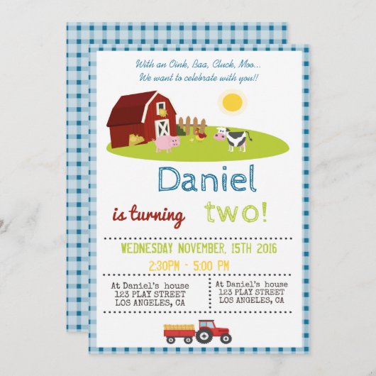 MIT OINK, BLÖKEN, GLUCKERN, EINLADUNG (Vorne/Hinten)