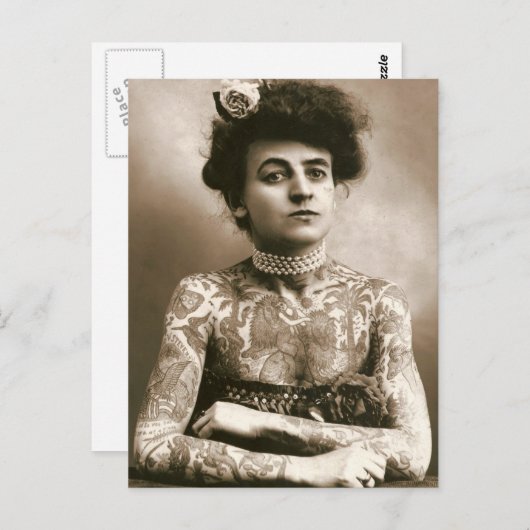 mit Perlen geschmückt, Viktorianisches Zirkus-Foto Postkarte (Vorne/Hinten)