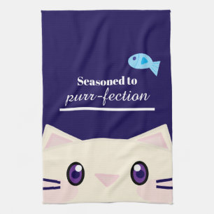 Mit Pfoten perfekt gewürzte Cartoon-Katze Küchenha Geschirrtuch
