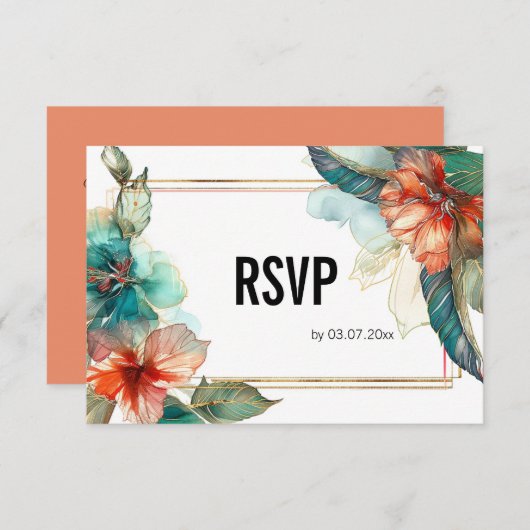 Mit QR-Code Hibisken Serenade Paradies RSVP Karte (Vorne/Hinten)