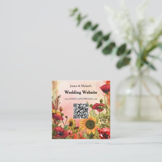 🌻 mit QR-Code Hochzeitswebsite Begleitkarte (Stehend Vorderseite)