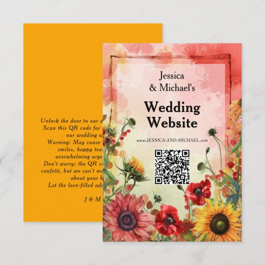 🌻 mit QR-Code Hochzeitswebsite Begleitkarte (Vorne/Hinten)