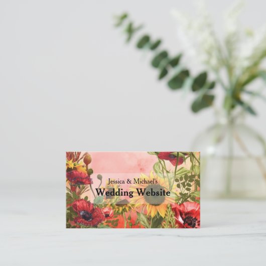 🌻 mit QR-Code Hochzeitswebsite Visitenkarte (Stehend Vorderseite)