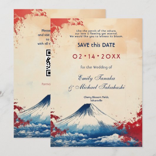 Mit QR-Code Japonesque Harmony mit Fuji Save The Date (Vorne/Hinten)