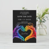 🌈 ❤️ mit QR-Code LGBTQ Herz der Hochzeit Save The Date (Stehend Vorderseite)