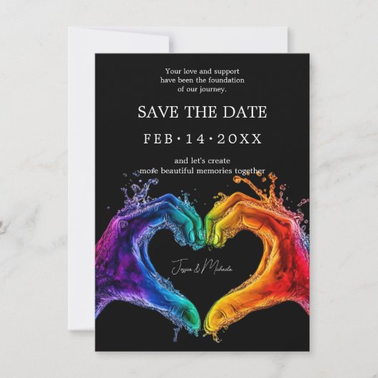 🌈 ❤️ mit QR-Code LGBTQ Herz der Hochzeit Save The Date (Vorderseite)