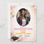 🎓Mit QR-Code Rosa & Luftballon Glow-Abschlussfeie Einladung (Vorderseite)