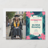 🎓Mit QR-Code Tropical Bloom Foto Einladung (Vorderseite)