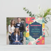 🎓Mit QR-Code Tropical Bloom Foto Einladung (Stehend Vorderseite)