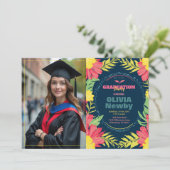 🎓Mit QR-Code Tropical Grad Bloom Einladung (Stehend Vorderseite)