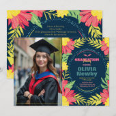 🎓Mit QR-Code Tropical Grad Bloom Einladung (Vorne/Hinten)